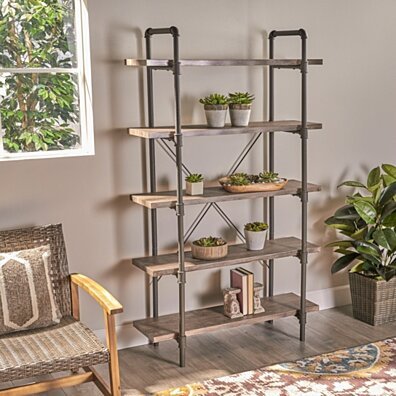 Clint Industrial 5 Shelf Faux Wood Bookcase