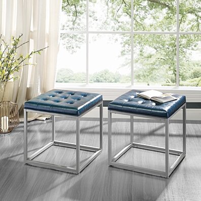 Logan Cube Modern Ottoman with Metal Frame, Leather for Living Room Entryway by Inspired Home
