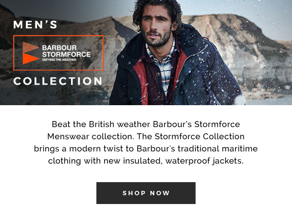 Men''s Stormforce Collection. Beat the British weather Barbour's Stormforce Menswear collection. The Stormforce Collection brings a modern twist to Barbour''s traditional maritime clothing with new insulated, waterproof jackets.