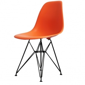 Style Eiffel Orange Plastic Retro Side Chair - Black Legs