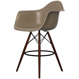 Style Slate Brown Plastic Bar Stool With Arms - Walnut  Legs