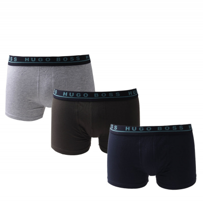 BOSS Three Pack Contrast Waistband Grey, Charcoal & Navy Trunks