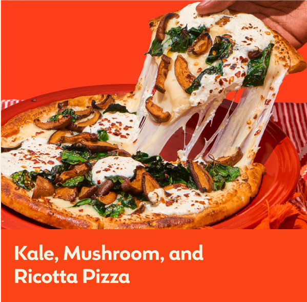 Kale, mushroom, ricotta pizza