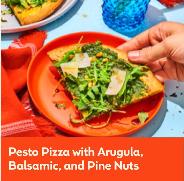 Pesto Pizza with Arugula, Balsamic, and Pine Nuts