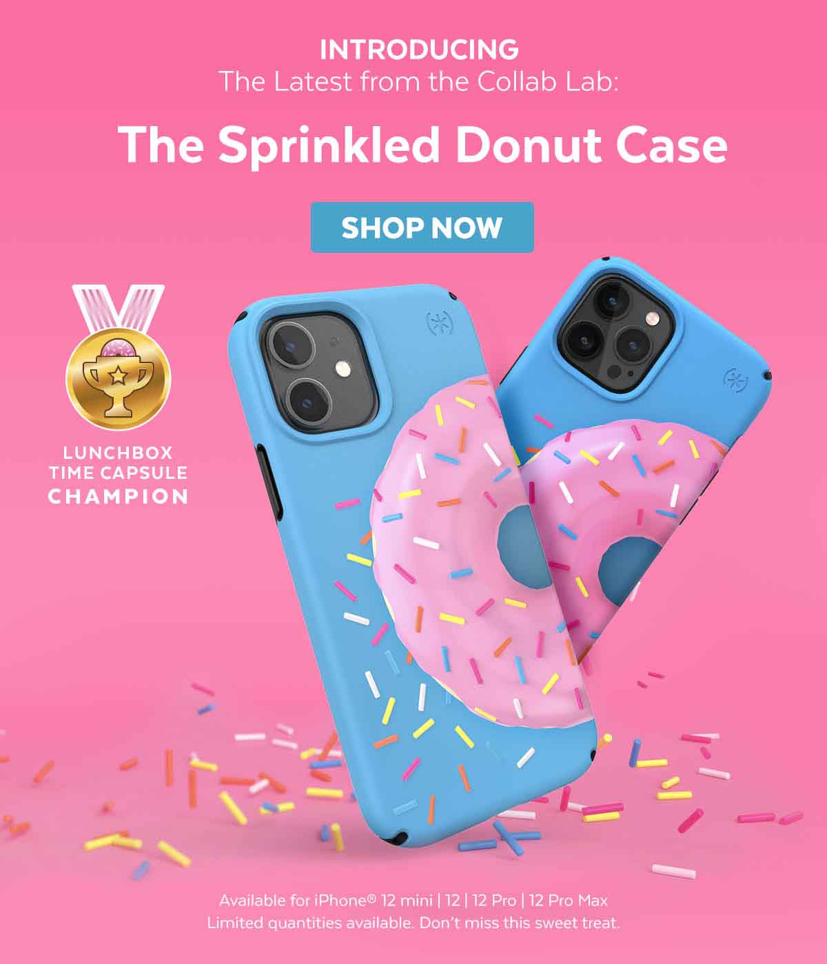 Introducing the latest from the Collab Lab: The Sprinkled Donut Case-the Lunchbox Time Capsule Champion. Available for iPhone 12, 12 mini, 12 Pro, and 12 Pro Max. Shop now.