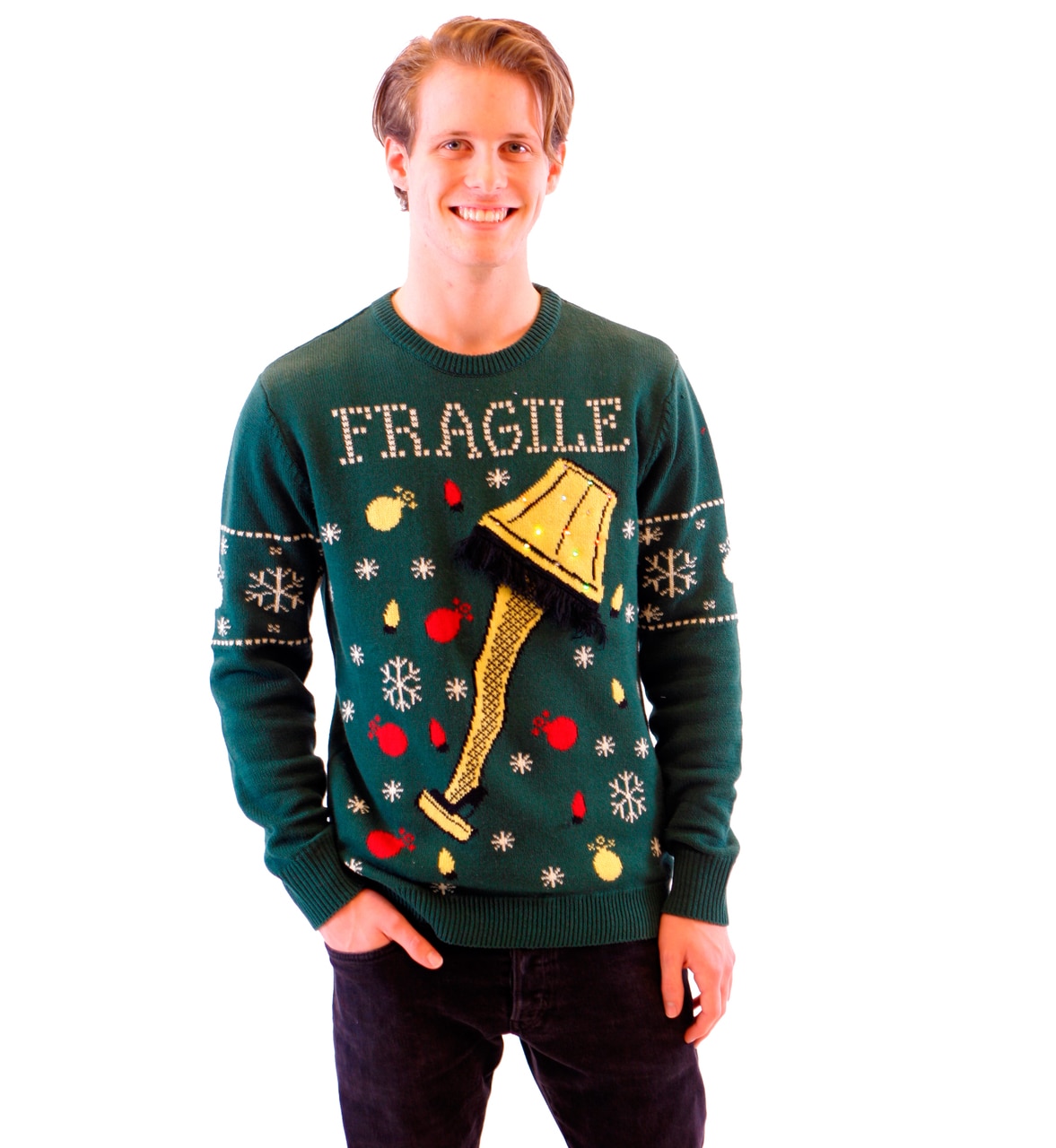 Image of Fragile Leg Lamp Light Up Ugly Christmas Xmas Sweater