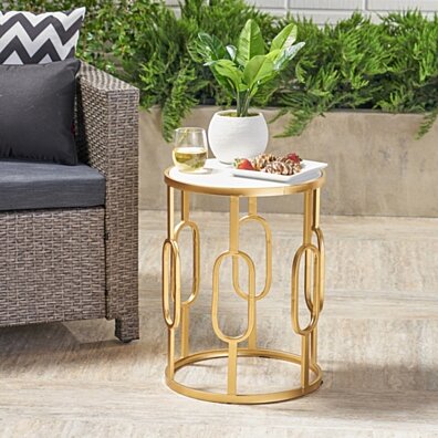 Tammy Outdoor 16 Inch White Finish Faux Stone Side Table