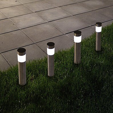 4 Solar Stainless Steel LED Pathway Lights Garden Yard Decor Flowerbeds 14 Inch
