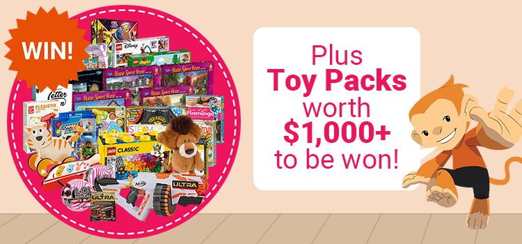 Purchase any Toy during the month of July and be in to WIN 1 of 5 prize packs!