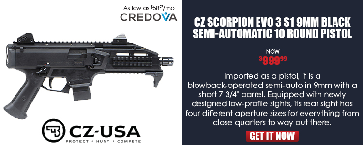 CZ SCORPION EVO 3 S1 pistol, 9mm, 1/2x28 threads - 10rd mags