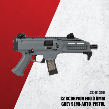 CZ SCORPION EVO 3 S1 pistol, BATTLESHIP GREY, 9mm, 1/2x28 threads - 10rd mags