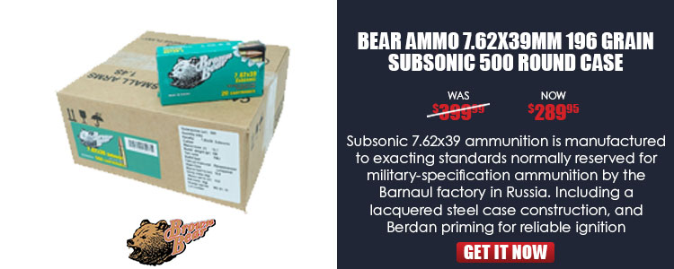 Bear Ammo 7.62x39mm 196 Grain Subsonic 500 Round Case
