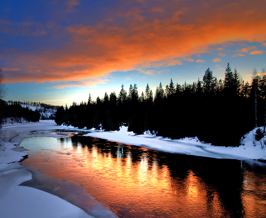 Winter river scenery from Lapland in the north of Sweden