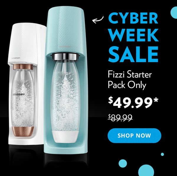 Cyber Week sale. Fizzi Sparkling Water Maker Starter Kit Now Only $49.99.