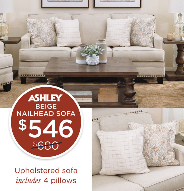 Ashley Beige Nailhead Sofa - $546