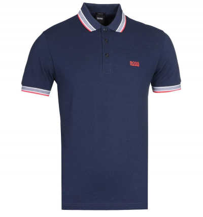 BOSS Paddy Regular Fit Navy Tipped Polo Shirt