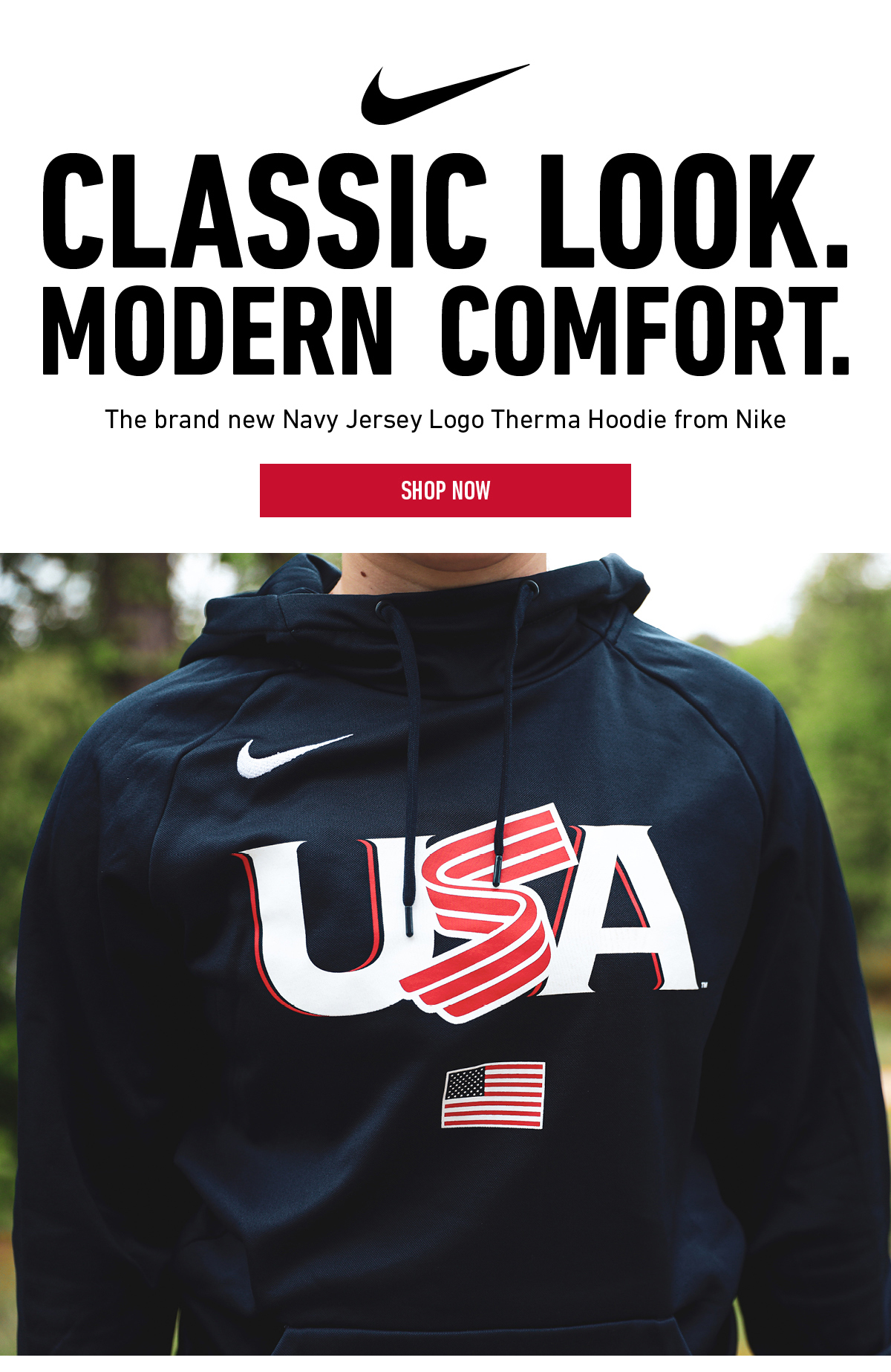 The new Navy Jersey Logo Therma Hoodie