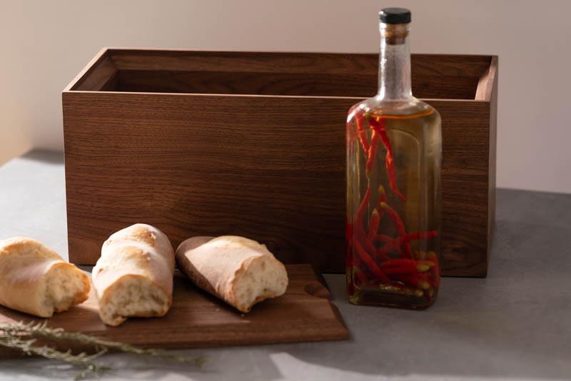 Modern Walnut Wood Bread Box