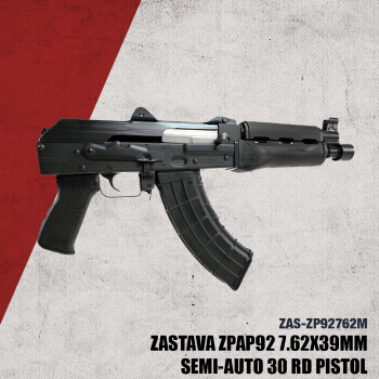 ZPAP92 AK pistol 7.62 x 39 mm with booster , dark wood ,top rail, rear rail, bulged trunnion, 1.5mm