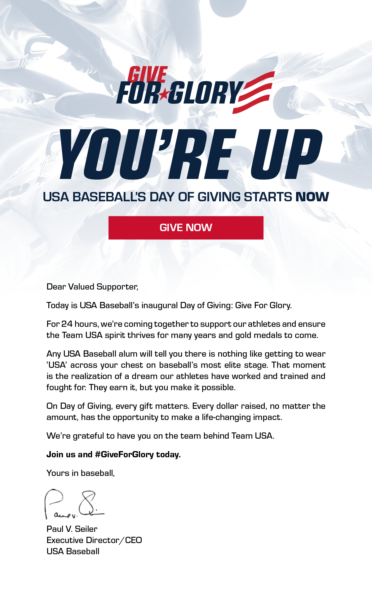 You''re Up. USA Baseball''s Day of Giving starts now