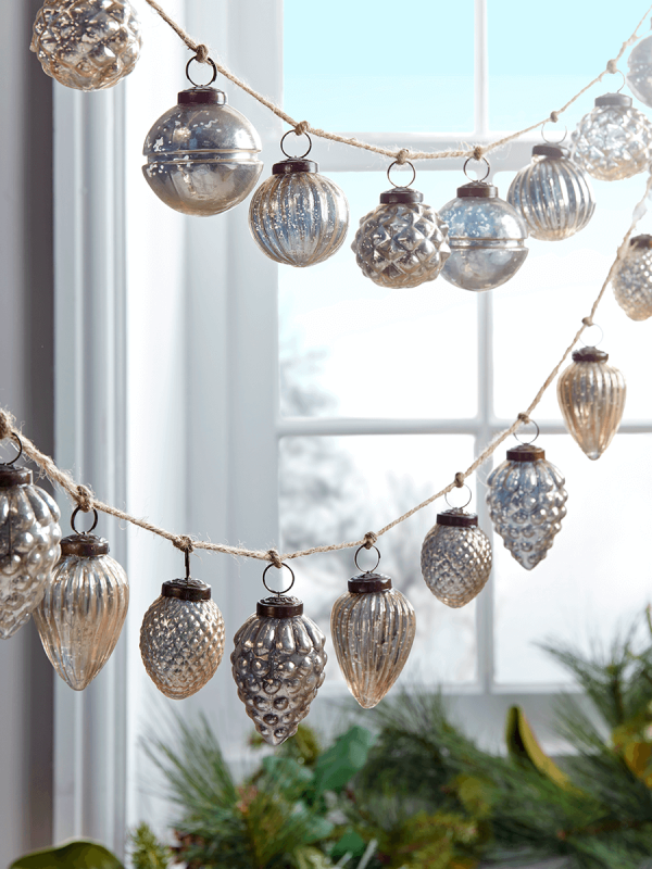 Two Vintage Glass Bauble Garlands - Silver