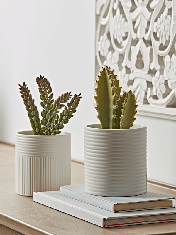 NEW Two White Ribbed Planters