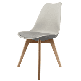Eiffel Inspired Light Grey Plastic Dining Chair with Squared Light Wood Legs