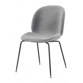Luxurious Grey Velvet Dining Chair with Black Metal Legs