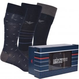 3-Pack Mixed Logo Socks Gift Set, Navy