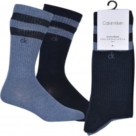 2-Pack Stripes Casual Sports Socks, Blue Combo