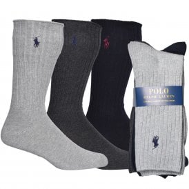 3-Pack Crew Socks with Pony Player, Charcoal/Grey/Navy
