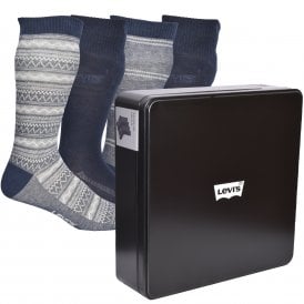 4-Pack Denim Fair Isle Stripe Socks Gift Tin, Black/Grey/Navy