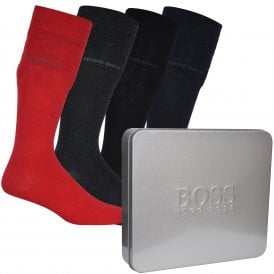 4-Pack Combed Cotton Socks Gift Tin, Black/Red/Navy/Charcoal