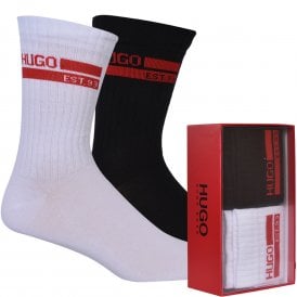 2-Pack Ribbed Sports Socks Gift Set, Black/White