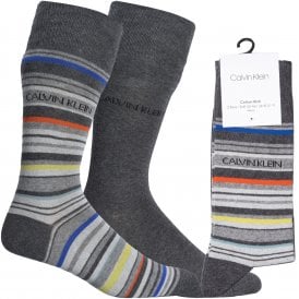 2-Pack Barcode Stripes & Solid Socks, Grey/multi