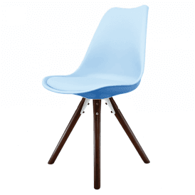 Eiffel Inspired Blue Plastic Dining Chair with Pyramid Dark Wood Legs