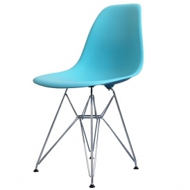 Style Bright Blue Plastic Retro Side Chair - Various Leg Bases