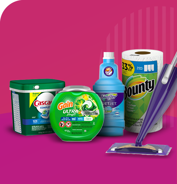 Scan your receipts and earn 50 bonus points on any Swiffer, Cascade, Gain or Bounty product purchase.* Plus, be on the lookout for money-saving coupons in the next P&G brandSAVER! 