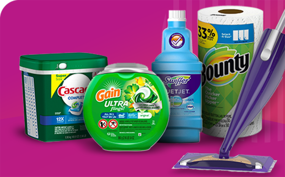 Scan your receipts and earn 50 bonus points on any Swiffer, Cascade, Gain or Bounty product purchase.* Plus, be on the lookout for money-saving coupons in the next P&G brandSAVER! 