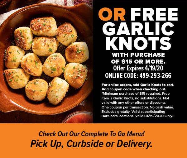 Sunday, April 19 - National Garlic Day. Get free garlic knots.