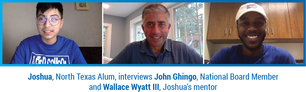 Joshua, North Texas Alum, interviews John Ghingo, National Board Member  and Wallace Wyatt III, Joshua''s mentor