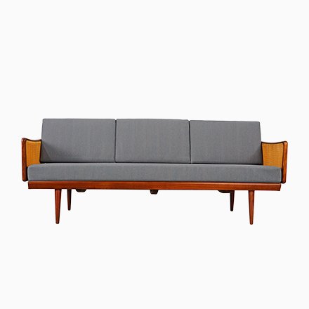Image of Teak & Rattan Daybed Sofa by Peter Hvidt & Orla M?lgaard-Nielsen for France & S?n, 1960s