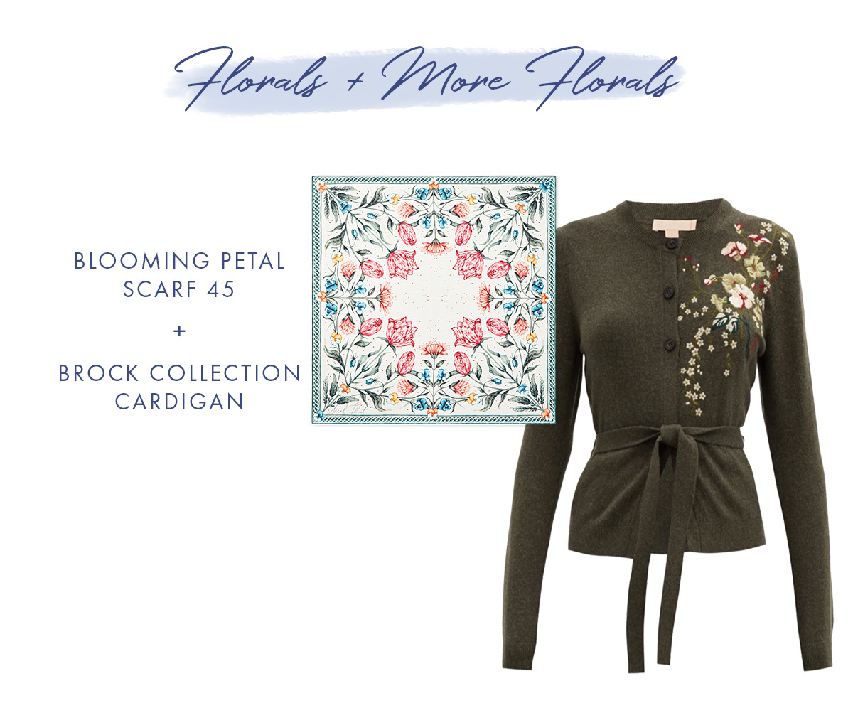 Florals + More Florals   Blooming Petal Scarf 45 + Brock Collection Cardigan   