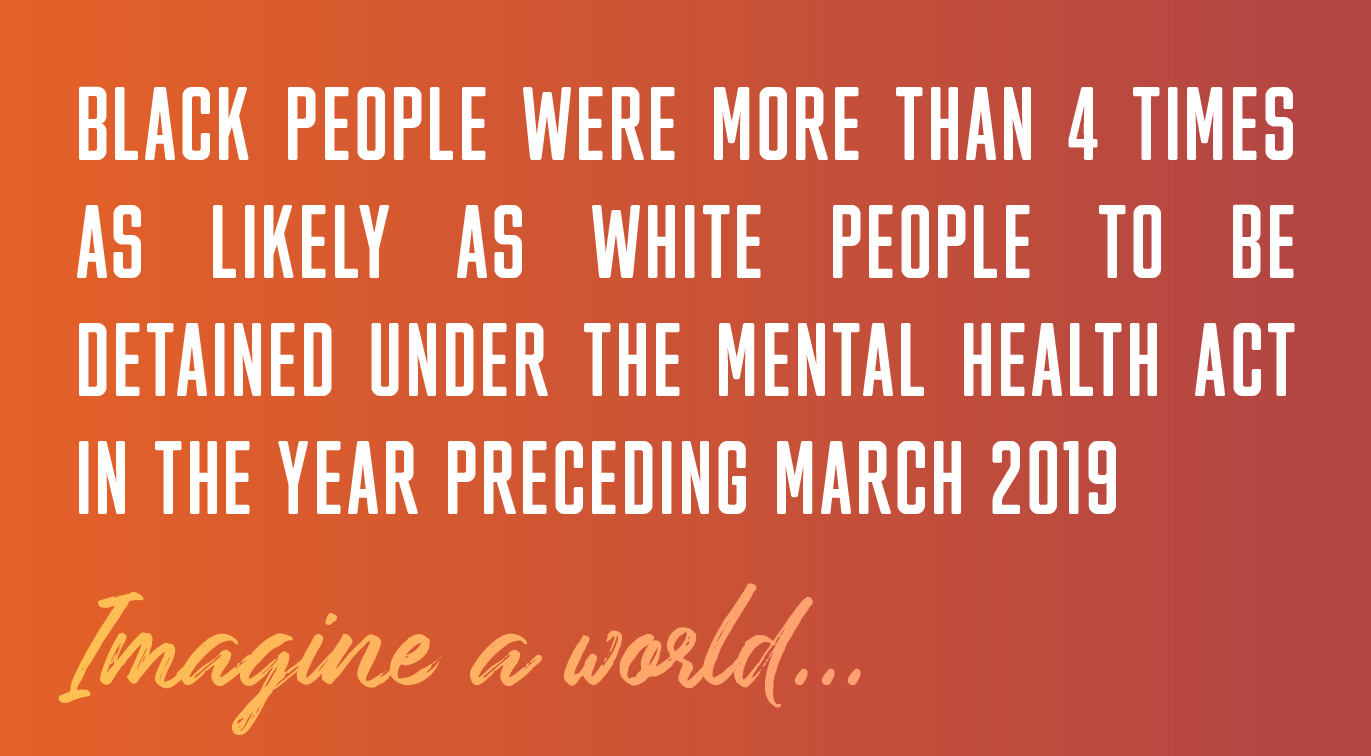 In the year preceding March 2019, black people were more than 4 times as likely as white people to be detained under the Mental Health Act
