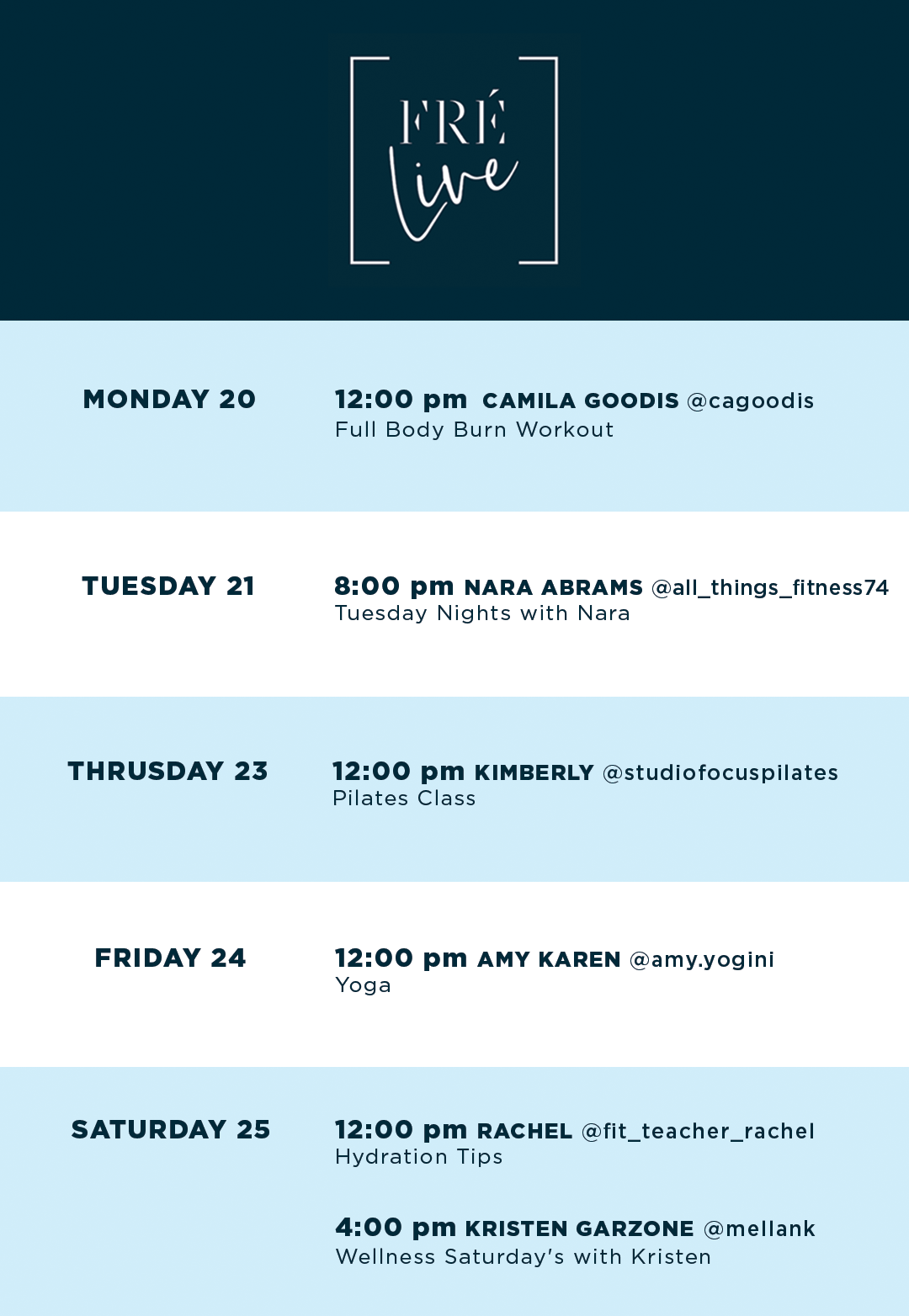 schedule of the week