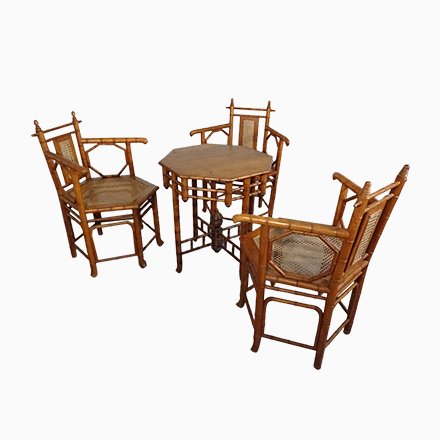 Image of 1940s Japanese Wicker<br>Armchairs & Table