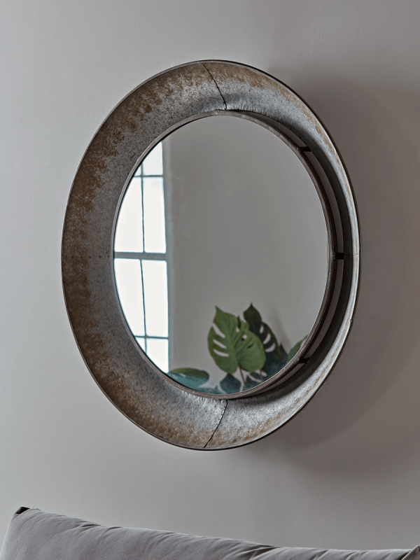 Industrial Style Round Metal Mirror