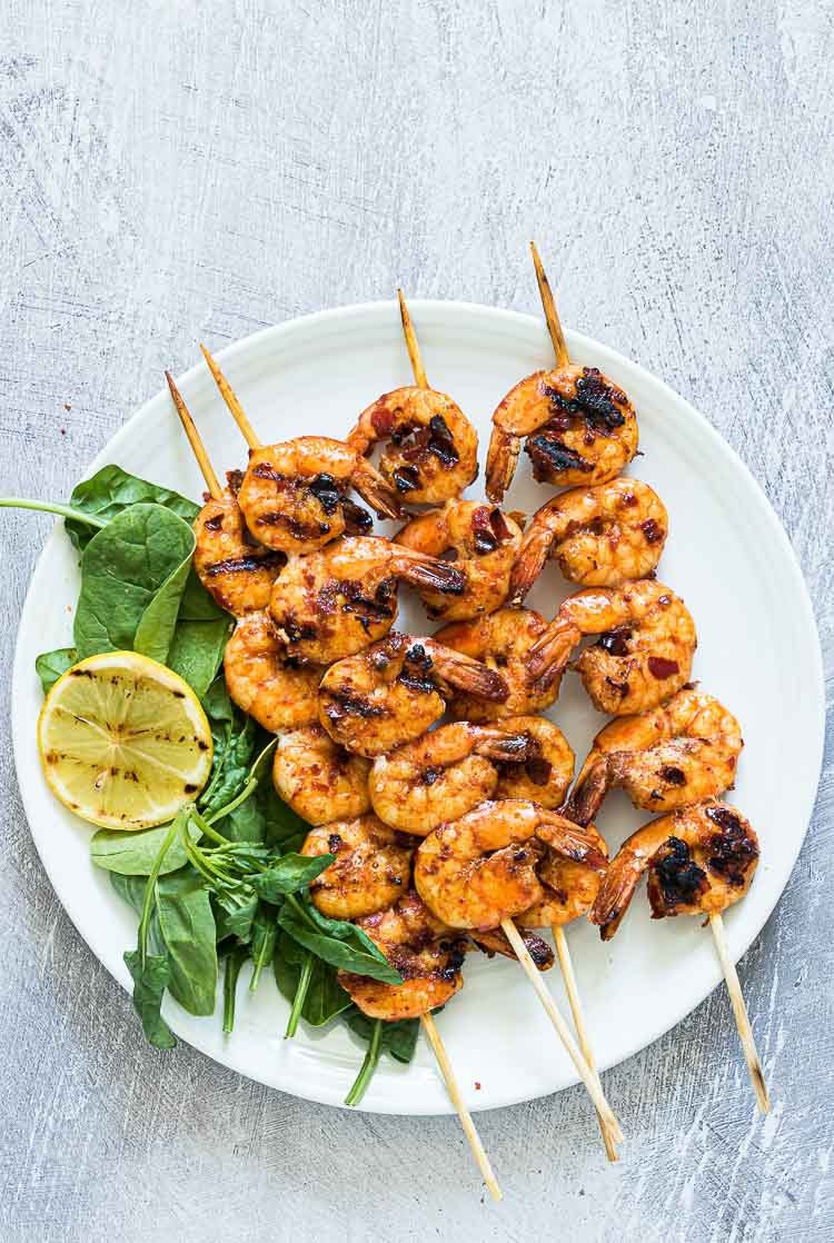 grilled shrimp on white plate
