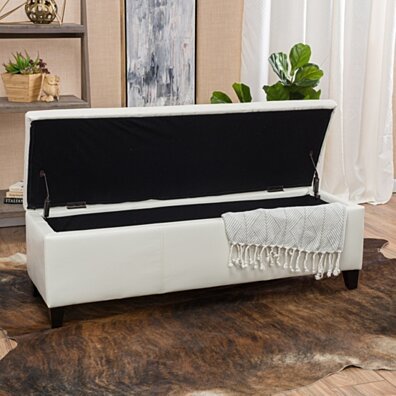 Skyler Off-White Leather Storage Ottoman Bench