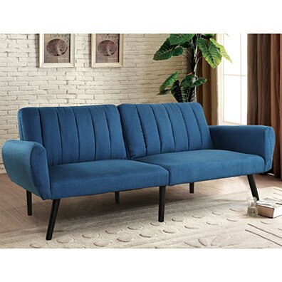 Costway Sofa Futon Bed Sleeper Couch Convertible Mattress Premium Linen Upholstery Blue